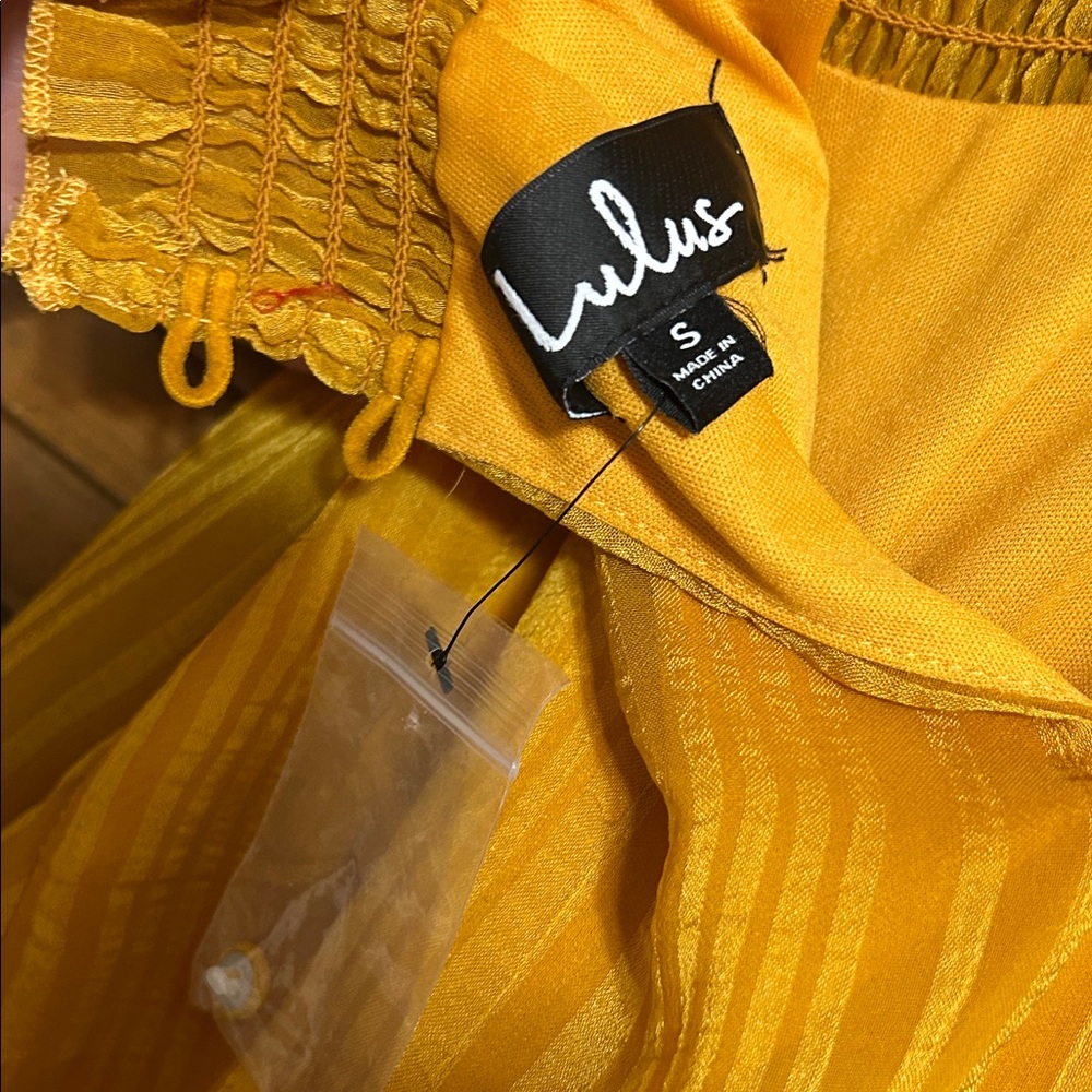 NWT Lulu's Mustard Gold Long Sleeve Ruffled Dress Size S - Picture 6 of 8